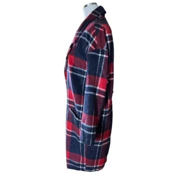 ASOS Liquorish Boxy Straight Coat in Red Navy Check Size 6 EUC - Picture 8 of 13